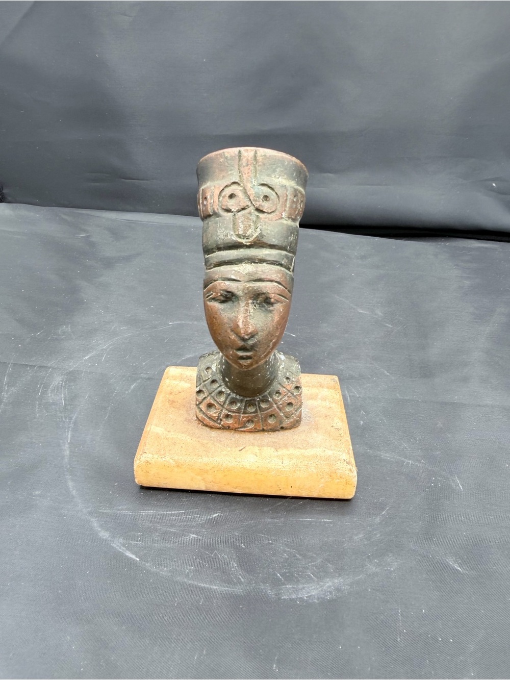 4" NEFERTITI Bust Figurine Statue Sculpture Bronze on Marble EGYPTIAN QUEEN